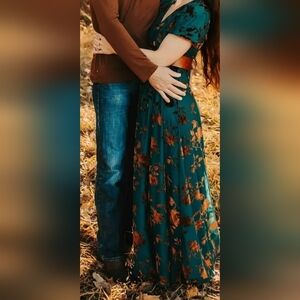 Baltic Born - Leslie Velvet Maxi Dress in Jade + Bronze - size M